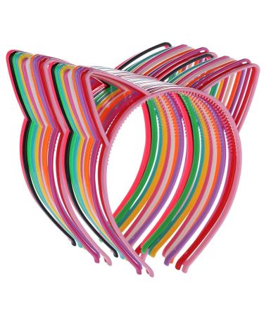 Tbestmax 24 Cat Ear Headbands Plastic Hairbands Hair Hoops Party Costume Daily Decorations Party Bunny Cat Bow Headwear Cats Accessories for Women Girls Daily Wearing and Party Decoration 24 Pcs-plastic