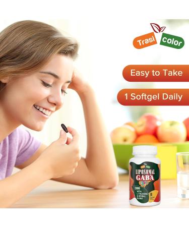 Trasicolor Liposomal GABA with L-Theanine 1200mg - High Absorption GABA Complex with Ashwagandha Chamomile Tart Cherry - 60 Softgels - Buy Online on GoSupps.com