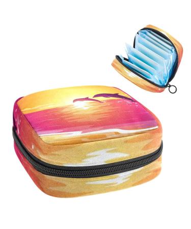 GIAPB Period Bag Sanitary Napkin Storage Bag Period Pouch Travel Makeup Bag Beach Dolphin Color4315