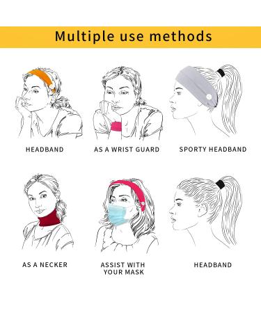 CANIPHA Headbands with Buttons for Face Mask - Wide Nurse Headbands for Men and Women - Ears Protection - Non Slip Hair Band - 5 Pcs Set for Workout, Sports, Running, Yoga - Buy Online on GoSupps.com