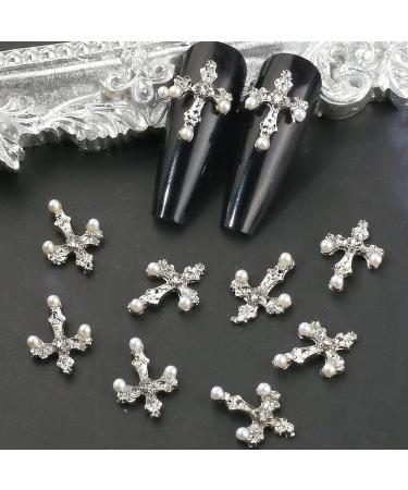 10pcs Silver Cross Nail Charms for Acrylic Nails | Retro 3D Punk Metal Nail Art Accessories | DIY Nail Decor for Women - Buy Online on GoSupps.com