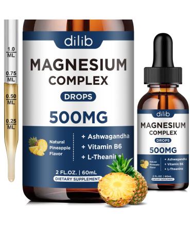 Triple Magnesium Complex Supplement-Magnesium Glycinate Citrate Malate Liquid Drops 500mg with Ashwagandha L-Theanine Vitamin B6 for Calm Stress Relief Sleep Muscle Support-Pineapple Flavor Pineapple 2 Fl Oz (Pack of 1)