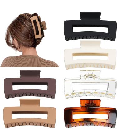 6 Pcs Wolfway 4 Inch Large Rectangular Claw Clips for Thick Hair | Nonslip Acrylic Hair Accessories for Women and Girls - Black, White, Amber, Transparent, Khaki, Brown - Buy Online on GoSupps.com