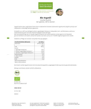 Sanct Bernhard Organic Argan Oil Cold Pressed 100 ml - Pure Natural Moisturizer for Skin & Hair | International Shipping Available - Buy Online on GoSupps.com