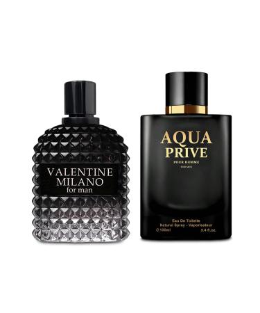 2PCS Valentine Milano/Aqua Eau De Toilette for Men-Fresh Romantic Scent Perfume for Men 3.4 Fl Oz Each Mens Cologne For All Skin Daily Used MilanoMen/Aqua