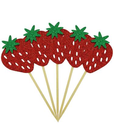 XGNG 50PCS Strawberry Cupcake Toppers Glitter Birthday Strawberry Cupcake Picks Cupcake Decorations or Fruit Baby Shower Kids Birthday Summer Berry Cupcake Decorations Party Supplies