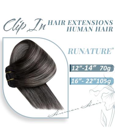 Runature Clip-in Hair Extensions - Real Black Ombre 55cm 120g Human Hair 7Pcs Set - #1B/Silver Premium Quality - Buy Online on GoSupps.com