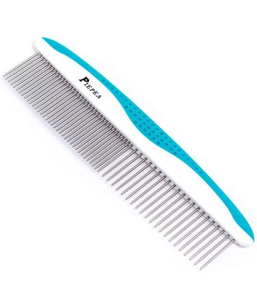 Piepea Pet Comb, Stainless Steel Teeth Comb for Dogs & Cats, Pet Hair Comb for Home Grooming Kit, Removes Knots, Mats and Tangles, 7 1/4"