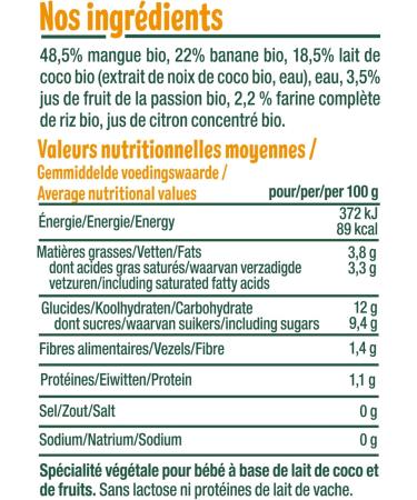 GOOD TASTE - Vegetable Brewed Coconut Milk - Baby Dessert - From 6 Months - Mango Banana Passion - Lactose Free or Cow Milk Protein - No Added Sugars - Portable Format - 10x85g - Buy Online on GoSupps.com