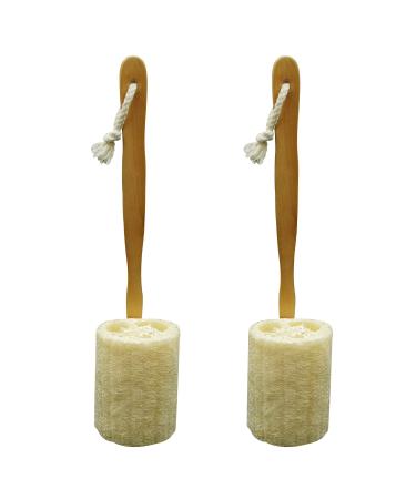 Natural Exfoliating Loofah Luffa Loofa Back Sponge Scrubber Brush with Long Wooden Handle Stick Holder Body Shower Bath Spa Pack of 2