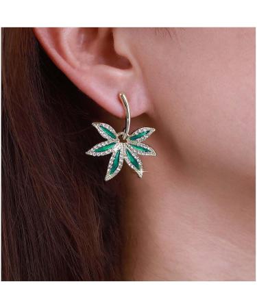 Shop Vintage Emerald Pot Leaf Earrings | Green Marijuana Leaf Dangle Jewelry for Women - Buy Online on GoSupps.com