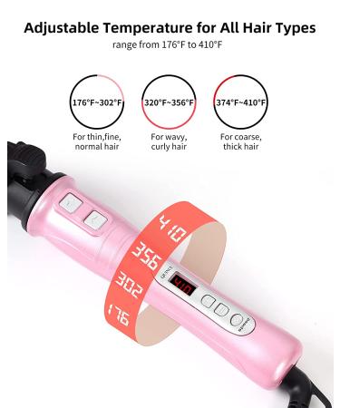 MaikcQ 1.25 Rotating Curling Iron | Professional Dual Voltage Hair Curler with LCD Display | Adjustable Temp 176-410F | Tourmaline Ceramic | For All Hair Types | Pink - Buy Online on GoSupps.com