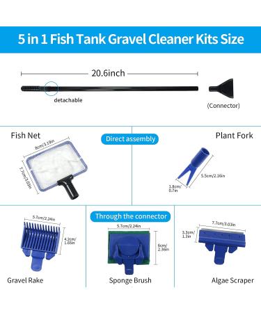 5-in-1 Fish Tank Cleaning Kit with Long Siphon Nozzle for Aquarium Maintenance - Includes Gravel Cleaner, Algae Scrapers, Betta Fish Accessories - Buy Online on GoSupps.com