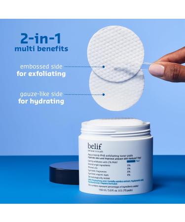 belif PHA 2% Toner Pads Gentle Exfoliating Facial Polish for Pore Care Hydrating & Soothing with Panthenol & Cica Double-Sided Texture Ideal for Sensitive Skin Korean Skincare (70 Pads) Old Formula 5 Fl Oz (Pack of 1) - Buy Online on GoSupps.com