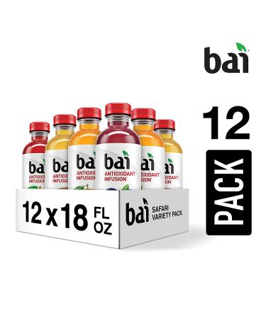 Bai Flavored Water Safari Variety Pack - 12 Count, 18 Fl Oz Bottles - Antioxidant Infused Drinks - Brasilia Blueberry, Costa Rica Clementine, Malawi Mango, Zambia Bing Cherry - Buy Online on GoSupps.com