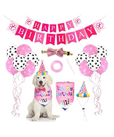 Dog birthday bandana hat banner set dog birthday decoration dog hat dog bandana scarf glossy dog fly collar for boys and girls party accessories (pink) pink - Buy Online on GoSupps.com