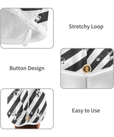 Black & White Striped Dog Pattern Quick Dry Hair Cap Set | Super Absorbent Towel & Button Headband | Soft Comfortable 2-Piece | International Shipping - Buy Online on GoSupps.com