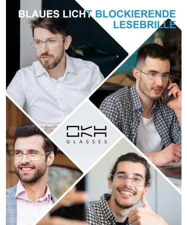 OKH 4-Pack Gun-Color Reading Glasses for Men - Metal Frame Blue Light Blocking & UV Filter - 1.5x Magnification - Buy Online on GoSupps.com