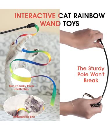 Amaxiu Cat Wand Toy Set Interactive Cat Wand Toy with Rainbow Ribbon String Rainbow Cloth String Leopard Print Cloth String for Small Cats Kittens Indoor Training Catcher(3 Packs) - Buy Online on GoSupps.com