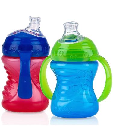 Nuby Plastic 2-Pack No-Spill Super Spout Grip N' Sip Cup  Red and Blue 1 Pack - Red and Blue 1 Count (Pack of 2)