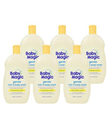 Baby Magic Gentle Hair Body Wash 16.5oz Pack of Calendula Oil Coconut Oil Yellow Soft Powder Scent 6 Count