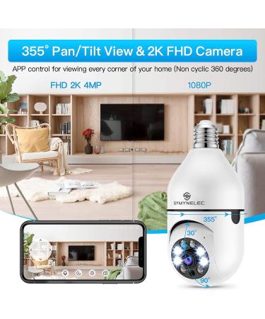 SYMYNELEC Light Bulb Security Camera 2K  2.4GHz Wireless WiFi Light Socket Security Cameras  360 Pan/Tilt Smart Lightbulb Cam Human Motion Detection Alarm Color Night Vision Works with Alexa Google White 1Pack(No SD Card) - Buy Online on GoSupps.com