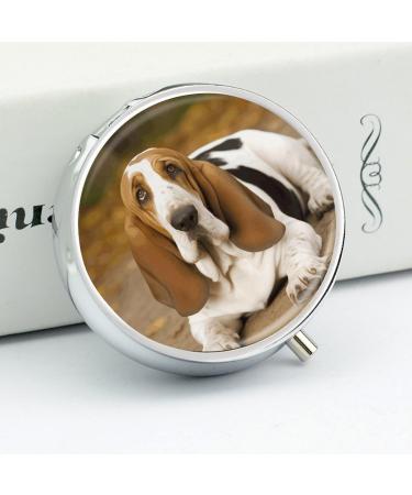 Round Basset Hound Pill Box | Portable 3 Compartment Medicine Organizer - Decorative Metal Pocket Pill Case - Buy Online on GoSupps.com