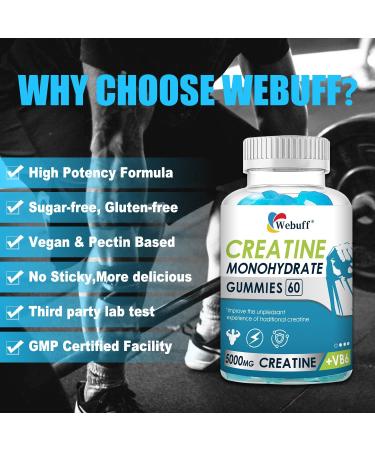 Webuff Creatine Gummies Monohydrate Complex 5000mg 60 Count Gummies Taurine + Vitamin B6 for Muscle Strength Muscle Builder Energy Boost Pre Workout (60 Count (Pack of 2)) - Buy Online on GoSupps.com