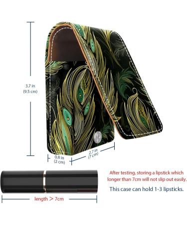 Stylish Leather Lipstick Case with Mirror - Mini Organizer for Lip Gloss & Lipstick - Peacock Feather Design - Buy Online on GoSupps.com