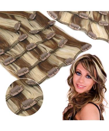 Remyhaar.eu 35cm Clip-In Hair Extensions - 7 Set 70g 100% Remy Real Hair 4/613# Mixed Color - Buy Online on GoSupps.com