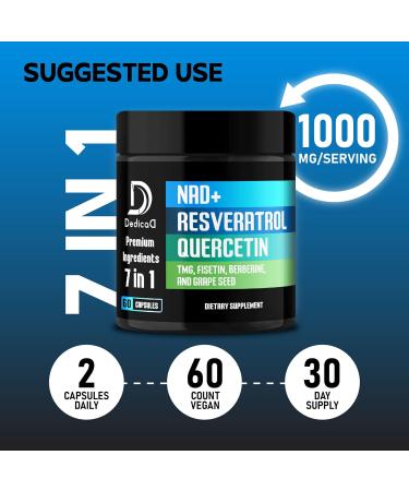 NAD.+ Supplement - Combined to Resveratrol, Quercetin, Berberine, Fisetin, TMG and Grape Seed - 60 Capsules 60 Count (Pack of 1) - Buy Online on GoSupps.com