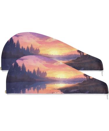 Galaxy Sky Forest Hair Towel 2 Pack - Super Absorbent Quick Dry Hair Turbans for Women & Girls - Buy Online on GoSupps.com