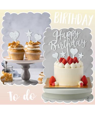 11 Pcs Happy Birthday Cake Topper Birthday Cake Toppers Cupcake Toppers Glitter Star Cake Decorations for Women Man Birthday Party Anniversary Wedding Kids (Silver) - Buy Online on GoSupps.com