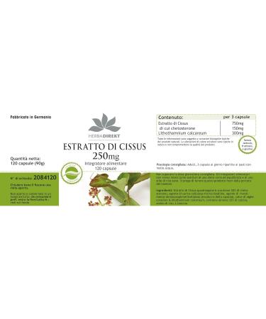 Cissus Extract 250mg 20% Ketosterones Vegan Capsules - 120 Count | Herbadirekt - Buy Online on GoSupps.com