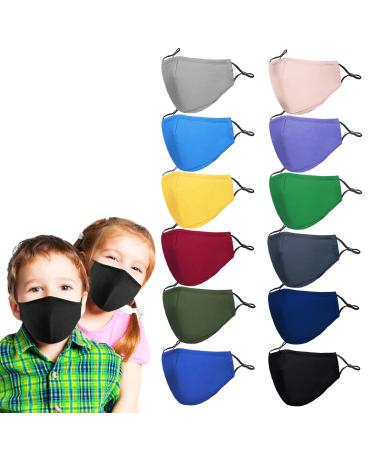 12 Pack Kids Masks Cloth Face Mask Reusable Washable Cute Boys Girls Face Masks Breathable Adjustable School Mask for Child Black,light Gray,royal Blue,mint Green,dark Grey,cerise,purple,baby Blue,baby Pink,yellow,olive Dr…