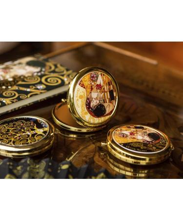 Carmani Gold Plated Bronze pocket compact travel Mirror decorated with Klimt 'The Kiss' painting - Buy Online on GoSupps.com