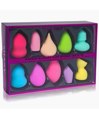 SHANY Blender Makeup Sponge Set - 10 Pcs Latex-Free Vegan Blending Puffs for Liquid Cream & Powder Foundations - Multi Shapes & Assorted Colors - Perfect Gift - Buy Online on GoSupps.com