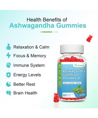 2 Pack Ashwagandha Gummies with Vitamin D for Women & Men Sugar Free Vegan 1000MG Ashwagandha Supplement Gummy & Vitamin C 120 Count Ashwagandha 60 Count (Pack of 2) - Buy Online on GoSupps.com