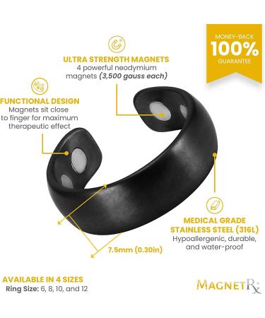 MagnetRX Magnetic Therapy Pain Ring - Stainless Steel Arthritis Ring for Men | Black Size 8 - Buy Online on GoSupps.com