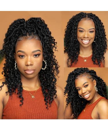 Faux Locs Crochet Hair 12 Inch Short Goddess Locs Crochet Hair 6 Packs Pre-looped Crochet Hair for Beauty Women River locs Crochet Hair With Curly Ends Boho Locs Hair Extensions (12 Inch 1B) 12 Inch (Pack of 6) 1B