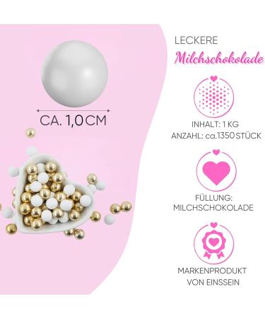 EinsSein 1kg wedding dragees chocolate balls Mix 1 cm small white-gold shiny | Baptism dragees girl boy communion at - Buy Online on GoSupps.com