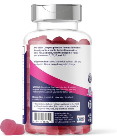 Source Biology Biotin 5000 Mcg Complex - High Potency Vegan Gummies for Hair, Skin, Nails - With Folate, Vitamins A, C, D3, B12 - Women's Premium Formula - Buy Online on GoSupps.com