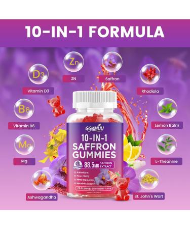 2 Pack Saffron Supplement Gummies 10-in-1 Cortisol Supplement with Saffron 88.5mg Magnesium Rhodiola Rosea Ashwagandha L-Theanine St. John's Wort for Zzz Calm Focus Relaxation 120 Count - Buy Online on GoSupps.com