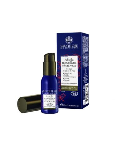 Sanoflore Absolu Merveilleux Eye Serum – Certified Organic Anti-Wrinkle Eye Contour Serum – With Organic Pelargonium – With Organic Flax Peptides – With Natural Caffeine – 15ml