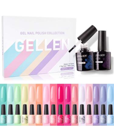 Gellen Gel Nail Polish Kit - 16 Colors Gel Polish Set with Top&Base Coats, Trendy Rainbow Pastel Nail Gel Polish Home Gel Manicre Kit Happy Rainbow