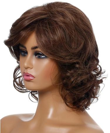 AUBIG Women's Short Curly Hair Wig - Chemical Fiber with Hairnet Cap & Steel Comb - Brown | International Shipping Available - Buy Online on GoSupps.com