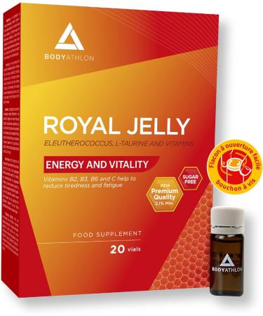 Bodyathlon - Royal Jelly Energy Vitality 20 ampoules- Improves physical and intellectual performance- Vitamin complex- Eleutherococcus (Siberian Ginseng) L- Taurine Vitamins group B C E - Buy Online on GoSupps.com