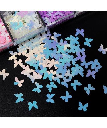 Floral Nail Art Sequins Set - 12 Grids Fluorescent 3D Glitter Flakes for Women DIY Nail Decoration - Mermaid Color Butterfly and Flowers Design - Acrylic Nail Supplies - Buy Online on GoSupps.com