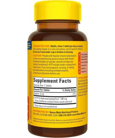 Nature Made Chewable 5HTP 100mg 5-HTP Mood Support Supplement 30 5 HTP Chewable Tablets 30 Day Supply (Pack of 2) - Buy Online on GoSupps.com