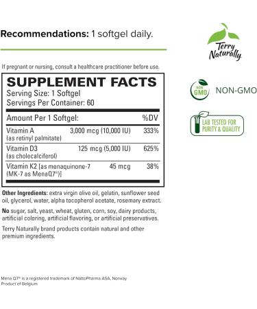 Terry Naturally A.D3.K2-60 Softgels | Optimal Health Formula | Non-GMO | 60 Servings - Buy Online on GoSupps.com